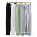 Novidades Sólida Midi Waist Sweatpants Feminina